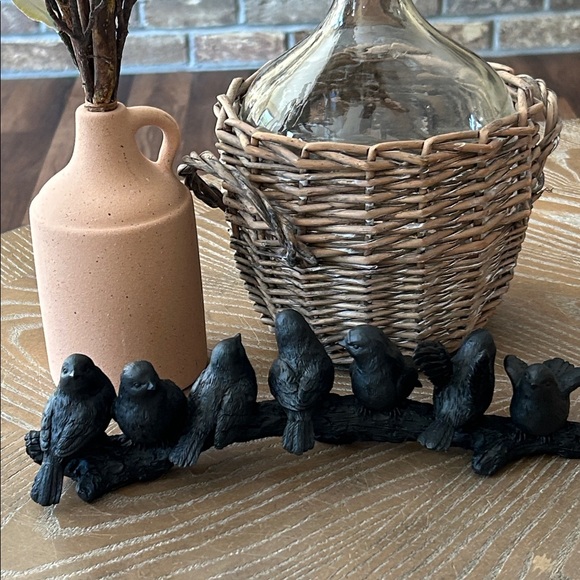 NEW!Romantic Gothic Shabby Chic Black Song Bird Family on Branch Tabletop Statue - Picture 7 of 8